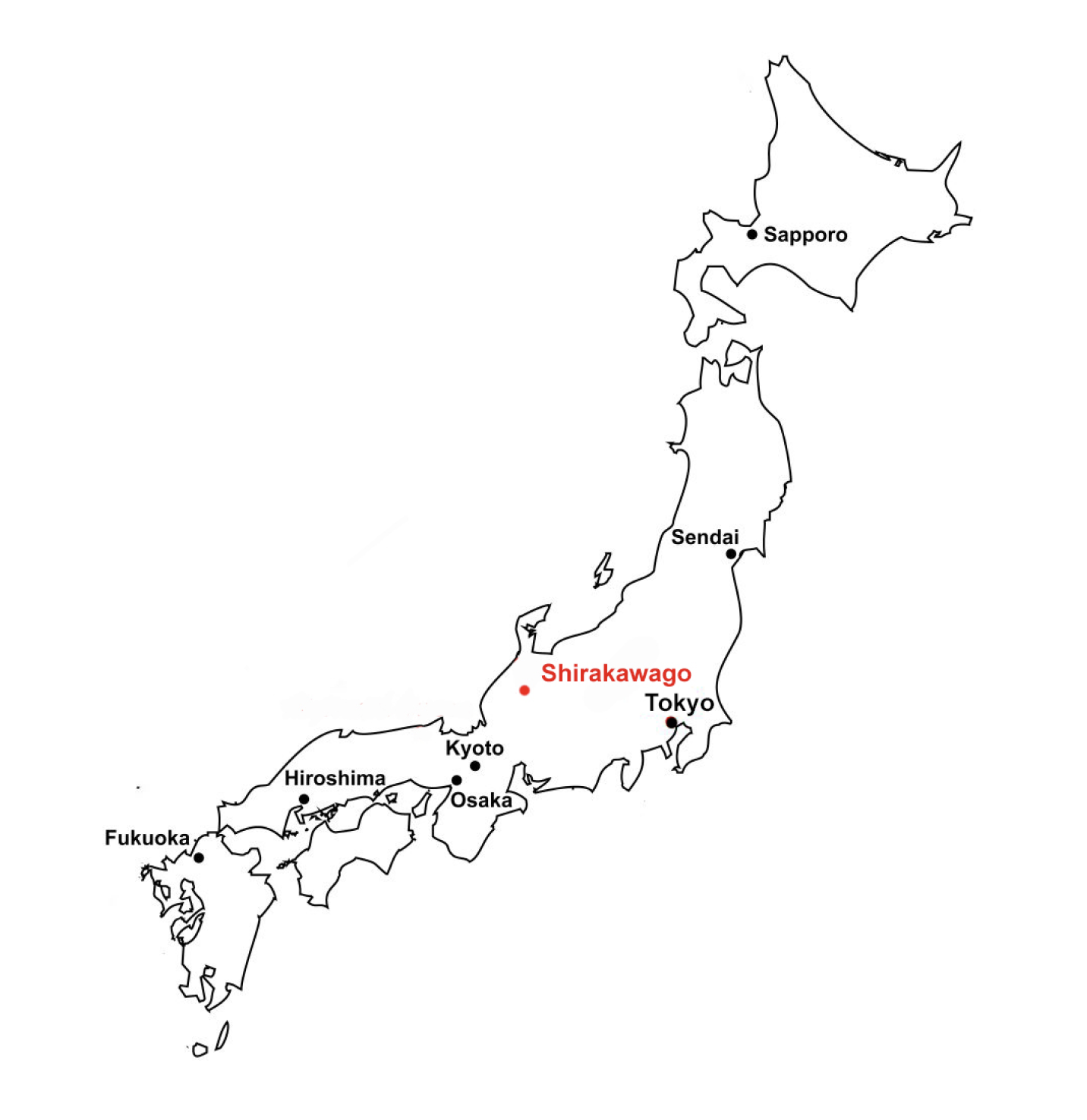 Map of Japan with Shirakawa-go position