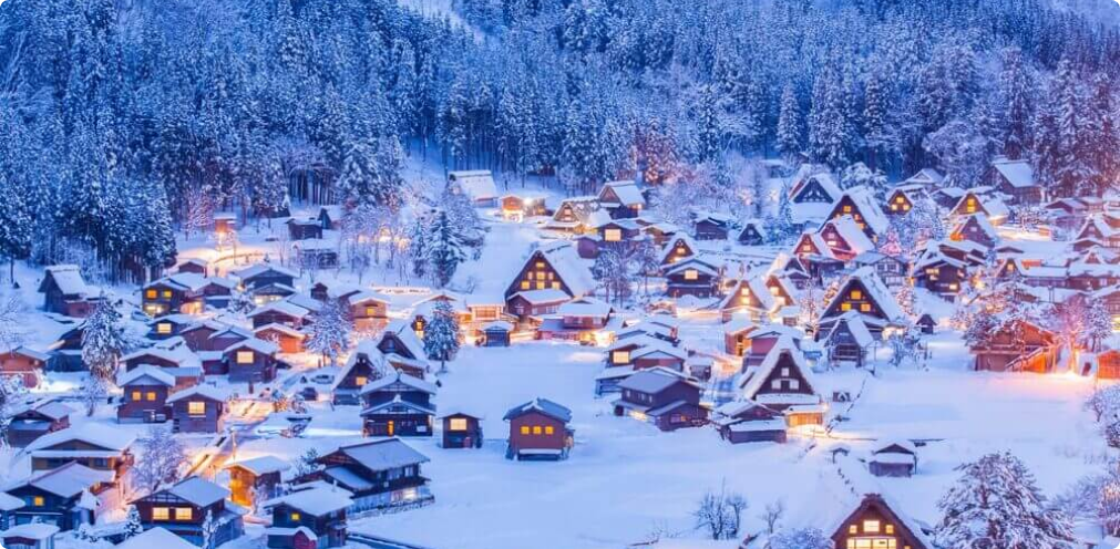 snowy view of village